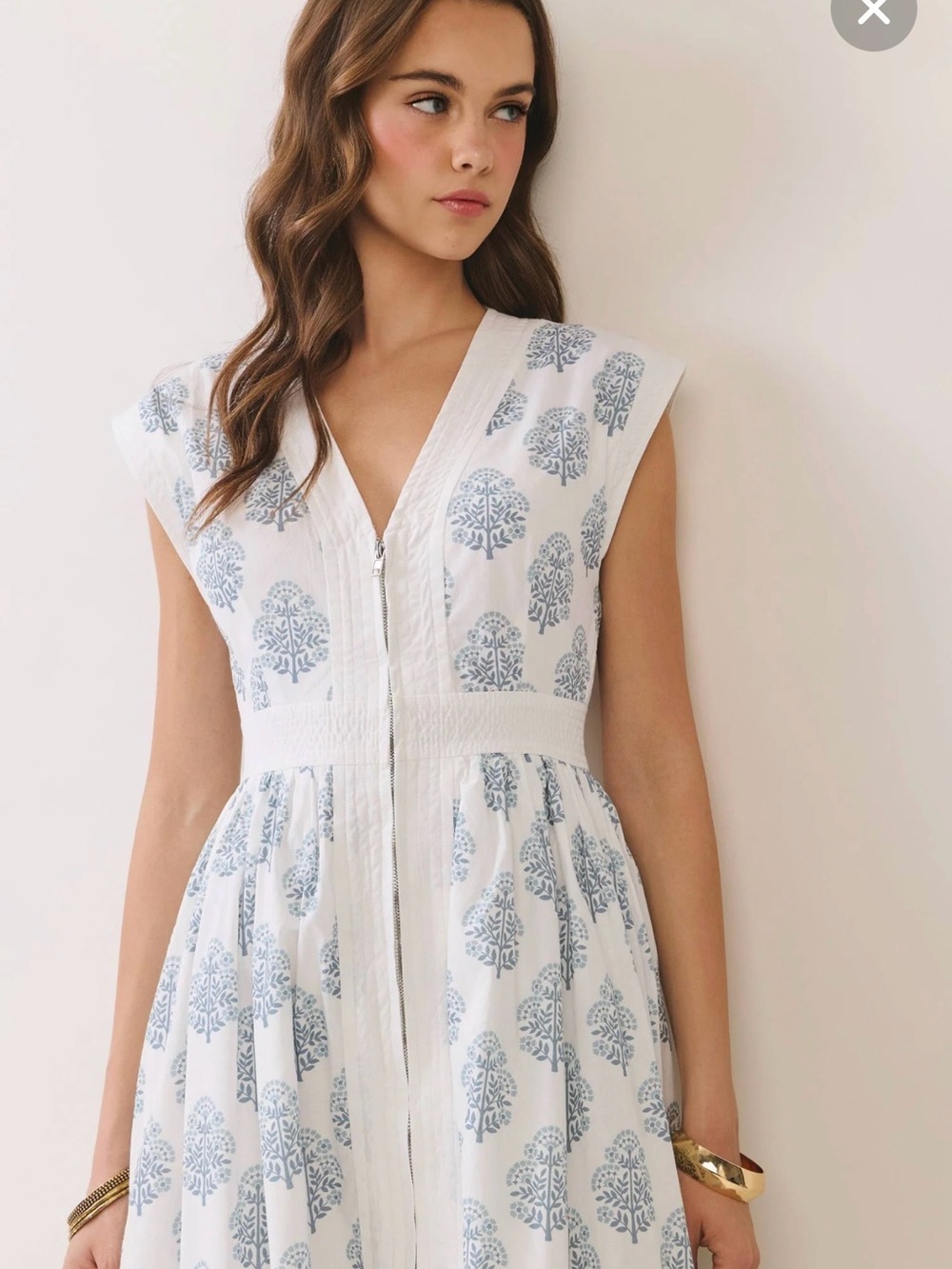 TCEC White Midi Dress with Light Blue Print